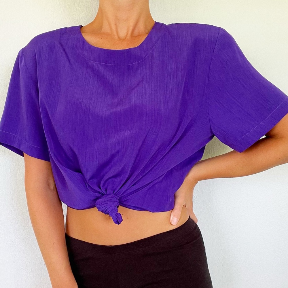 Vintage Pappagallo purple satin short sleeve blouse size large